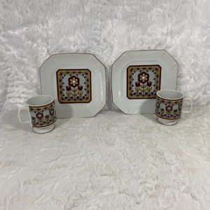 Vintage 2 sets Small Plate Teacup Retro Floral 70's